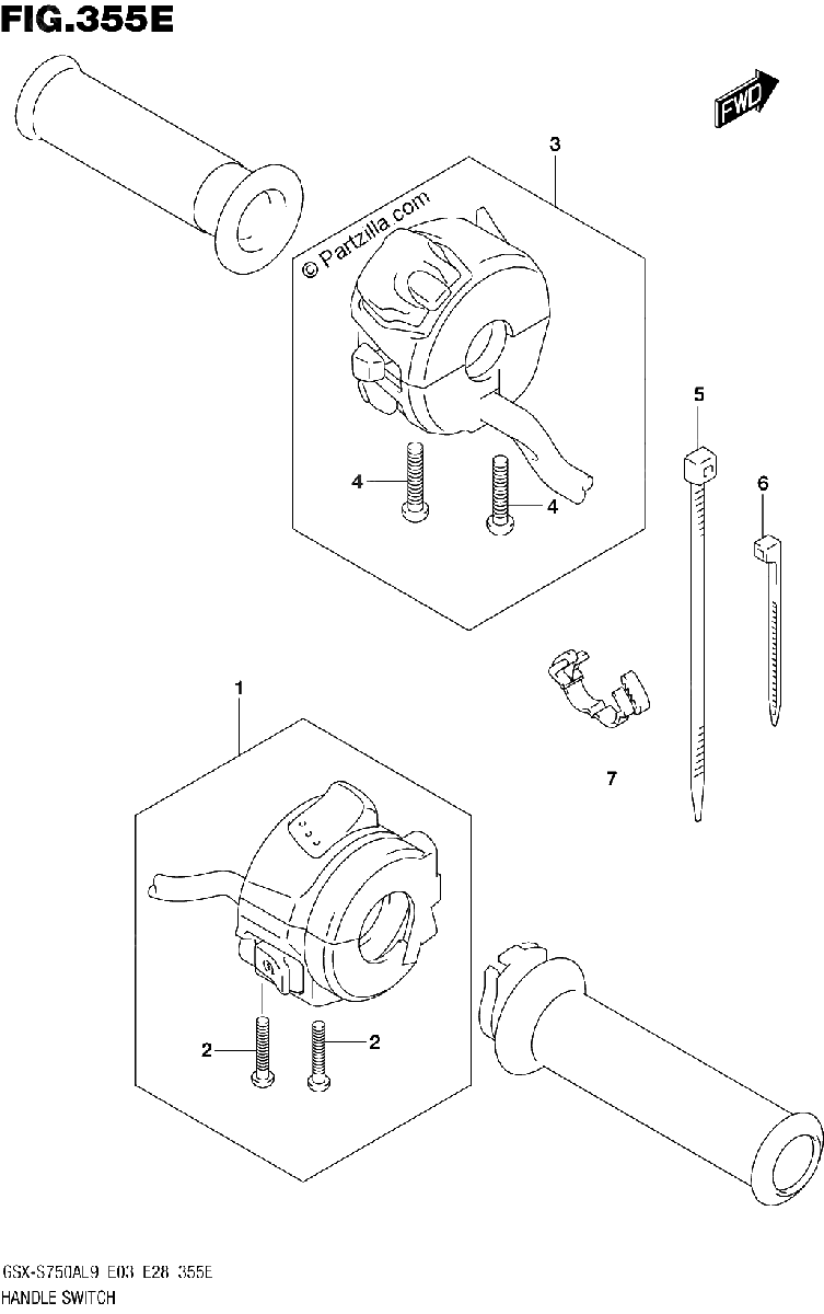 Diagrama de 355E HANDLE SWITCH GSX S750YAL9 E33