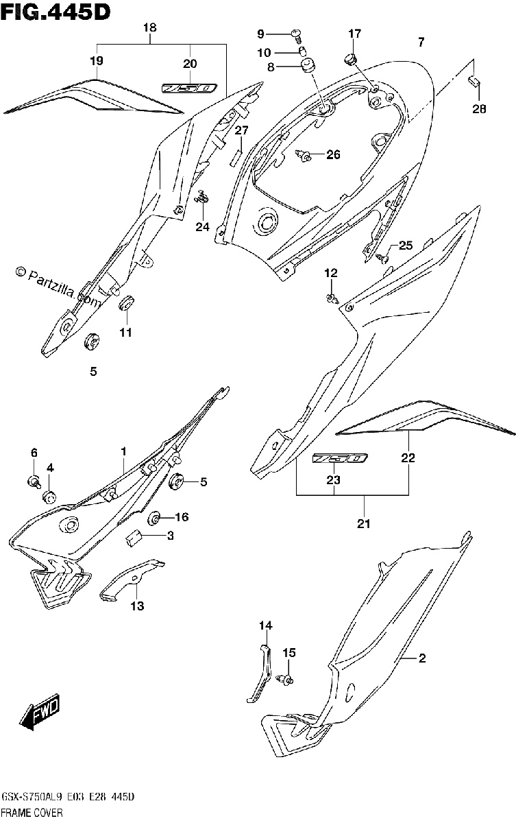 Diagrama de 445D FRAME COVER GSX S750YAL9 E28