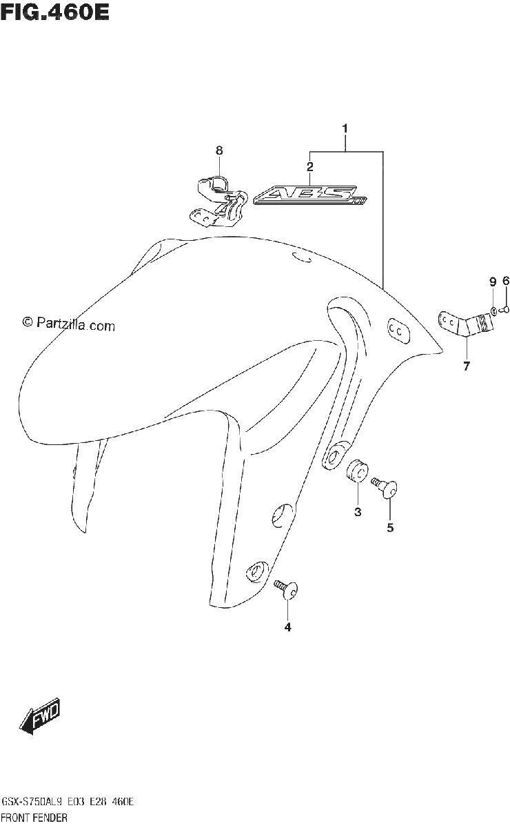 Diagrama de 460E FRONT FENDER GSX S750YAL9 E33