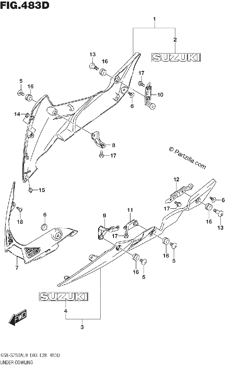 Diagrama de 483D UNDER COWLING GSX S750YAL9 E28