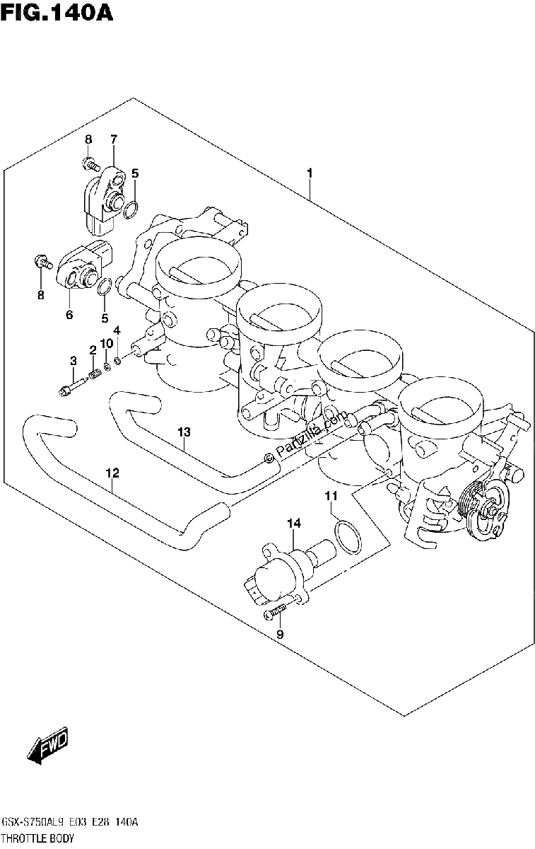Diagrama de 140A THROTTLE BODY GSX S750ZL9 E03