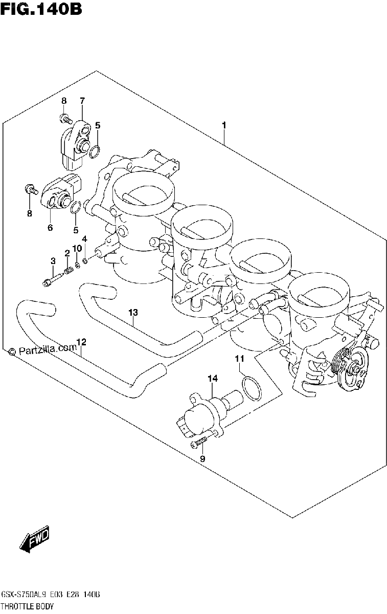 Diagrama de 140B THROTTLE BODY GSX S750ZL9 E33