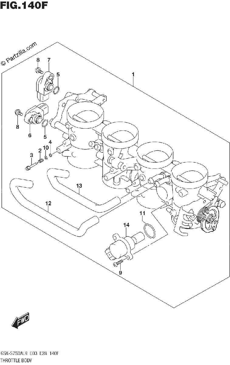 Diagrama de 140F THROTTLE BODY GSX S750ZAL9 E28