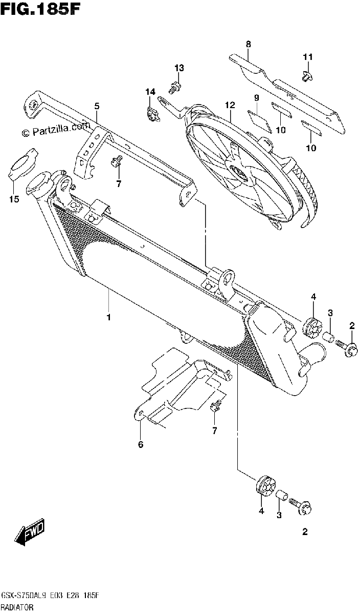 Diagrama de 185F RADIATOR GSX S750ZAL9 E28