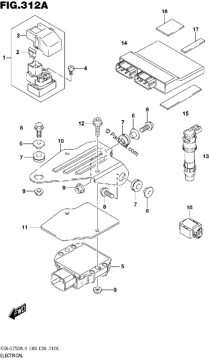 Diagrama de 312A ELECTRICAL GSX S750ZL9 E03