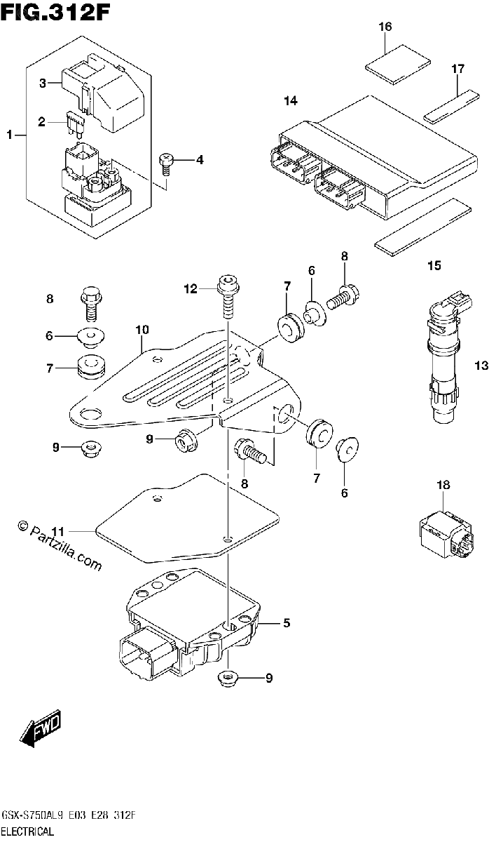 Diagrama de 312F ELECTRICAL GSX S750ZAL9 E28
