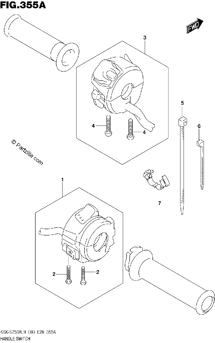 Diagrama de 355A HANDLE SWITCH GSX S750ZL9 E03