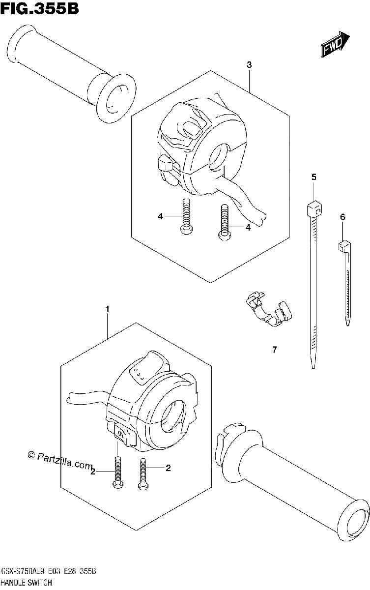 Diagrama de 355B HANDLE SWITCH GSX S750ZL9 E33