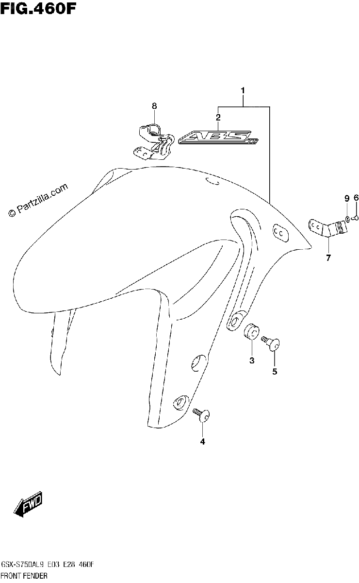 Diagrama de 460F FRONT FENDER GSX S750ZAL9 E28