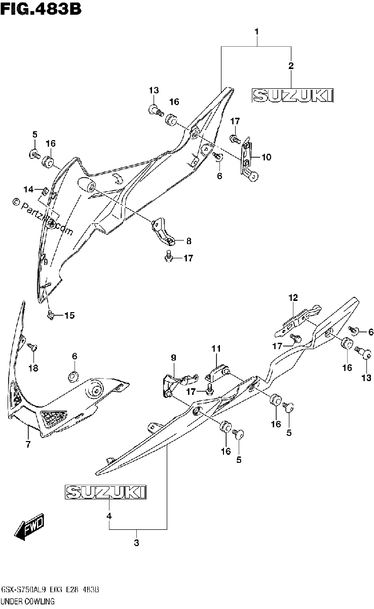 Diagrama de 483B UNDER COWLING GSX S750ZL9 E33