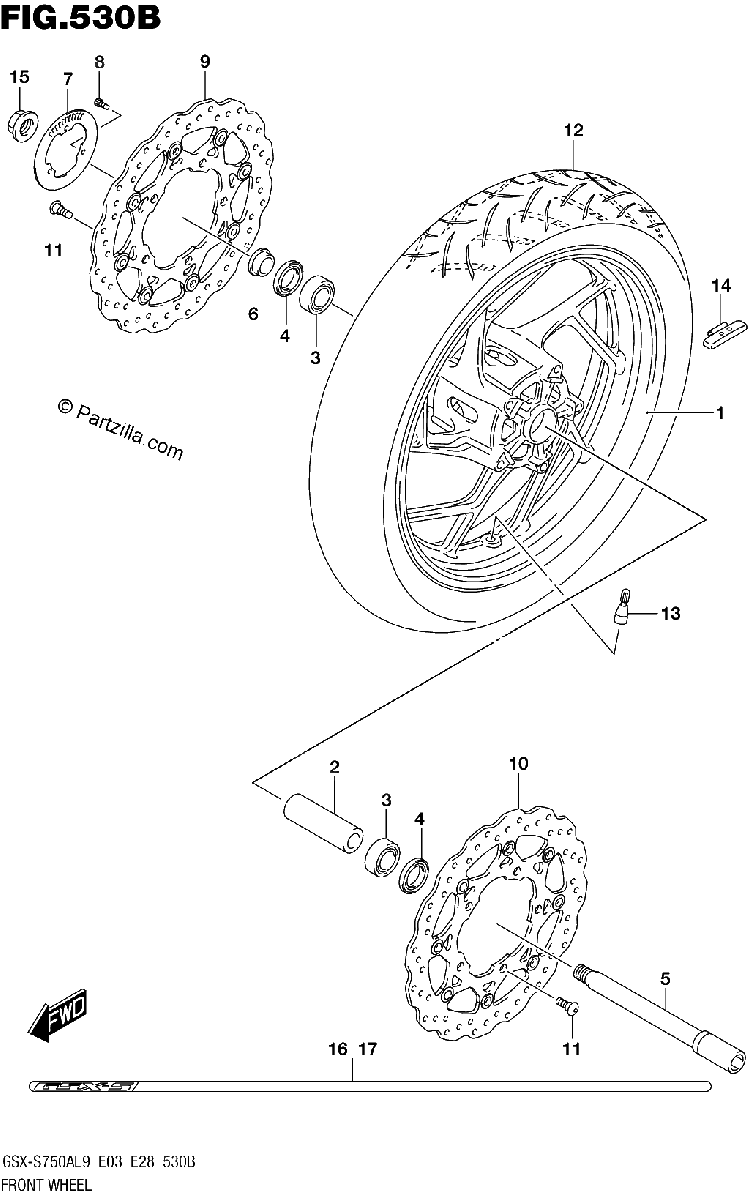 Diagrama de 530B FRONT WHEEL GSX S750ZL9 E33