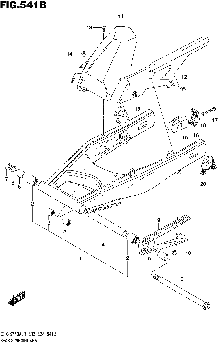 Diagrama de 541B REAR SWINGINGARM GSX S750ZL9 E33