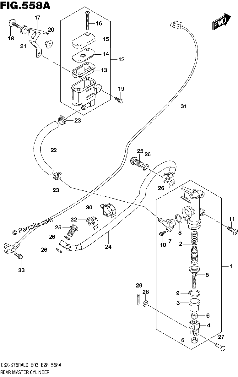 Diagrama de 558A REAR MASTER CYLINDER GSX S750ZL9 E03