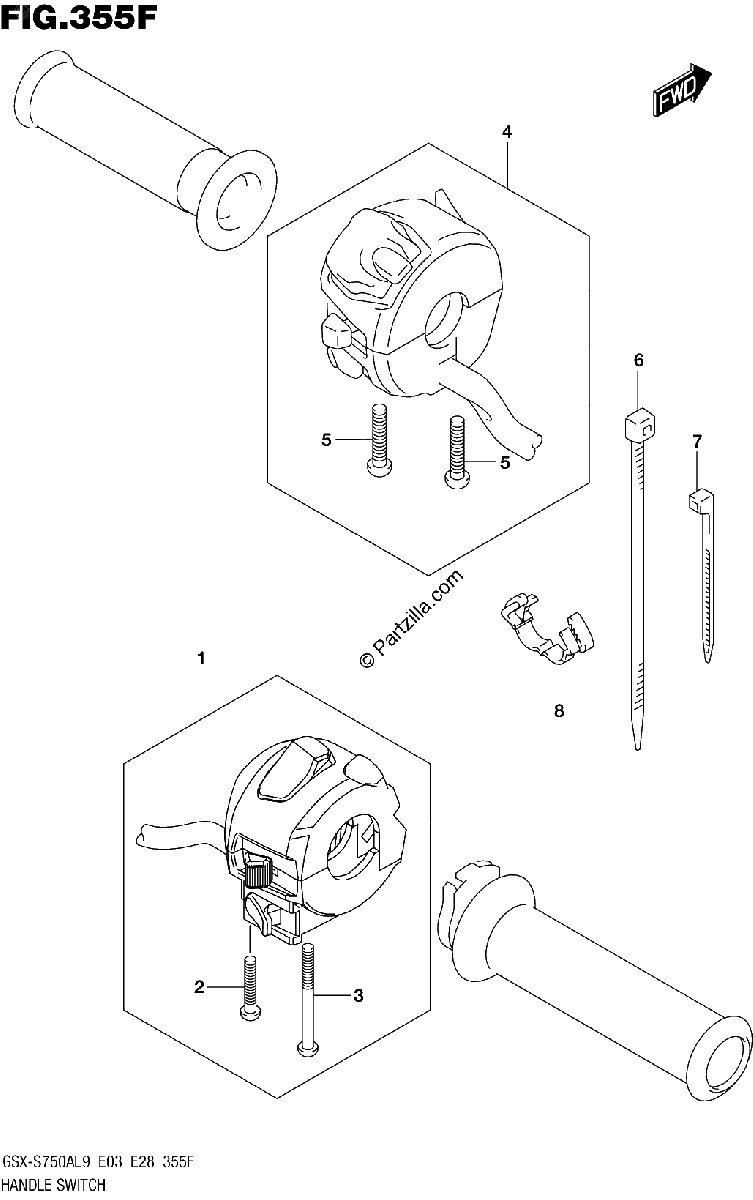 Diagrama de 355F HANDLE SWITCH GSX S750ZAL9 E28