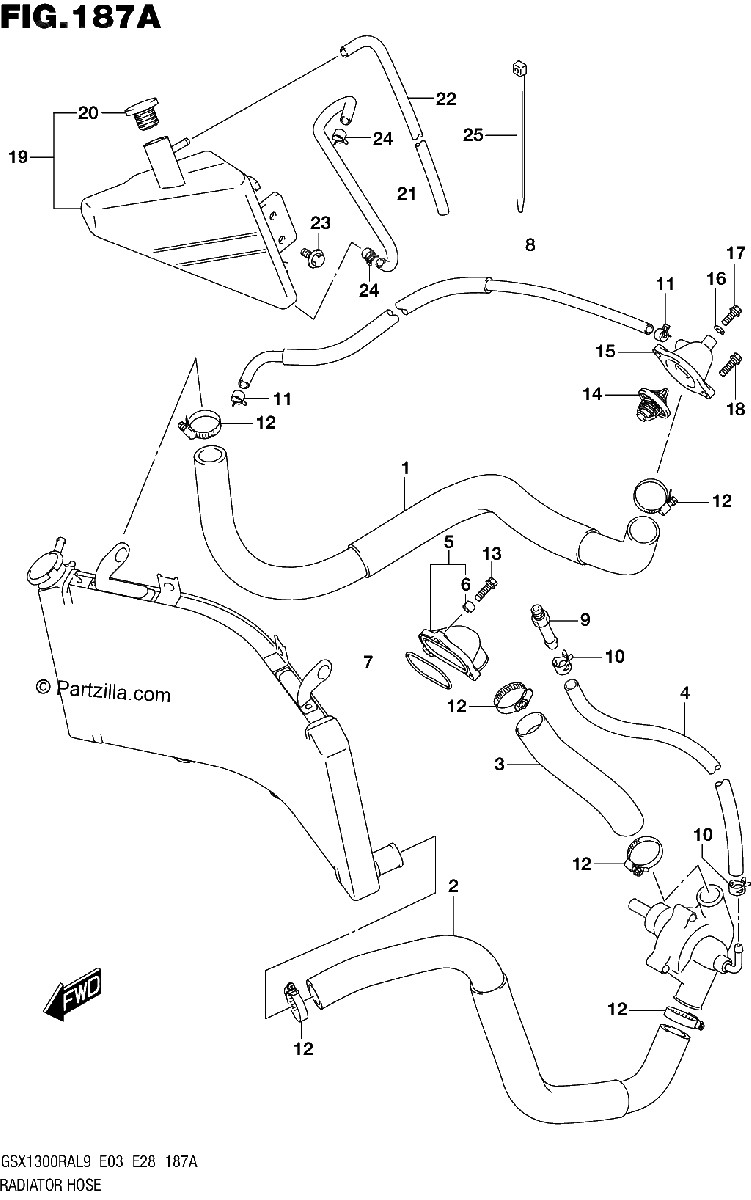 Diagrama de 187A RADIATOR HOSE