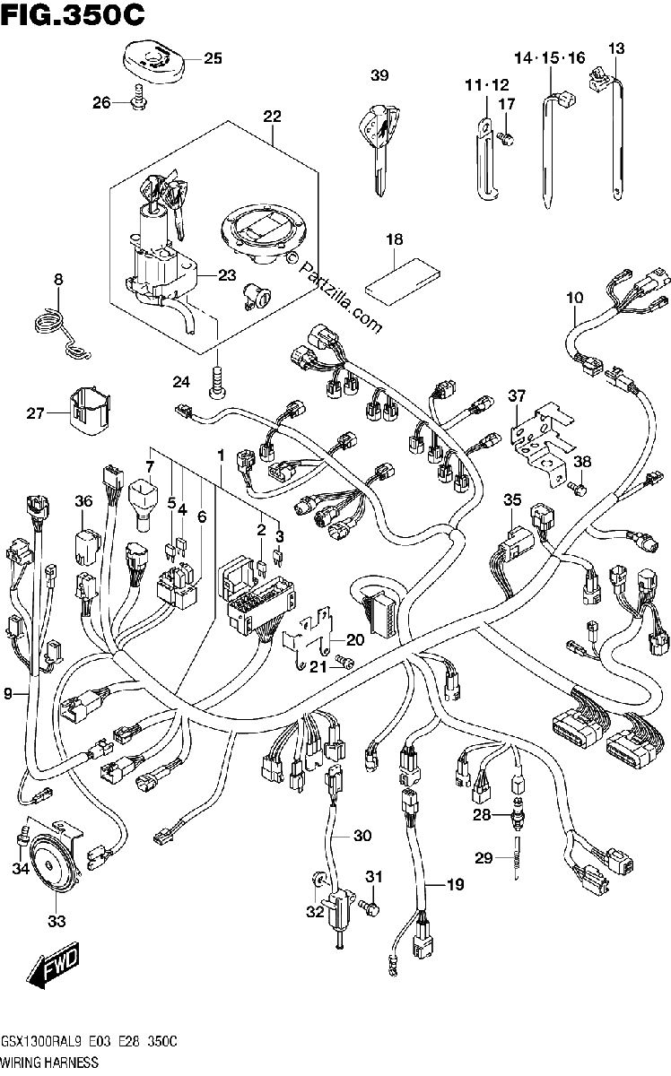 Diagrama de 350C WIRING HARNESS GSX1300RAL9 E33