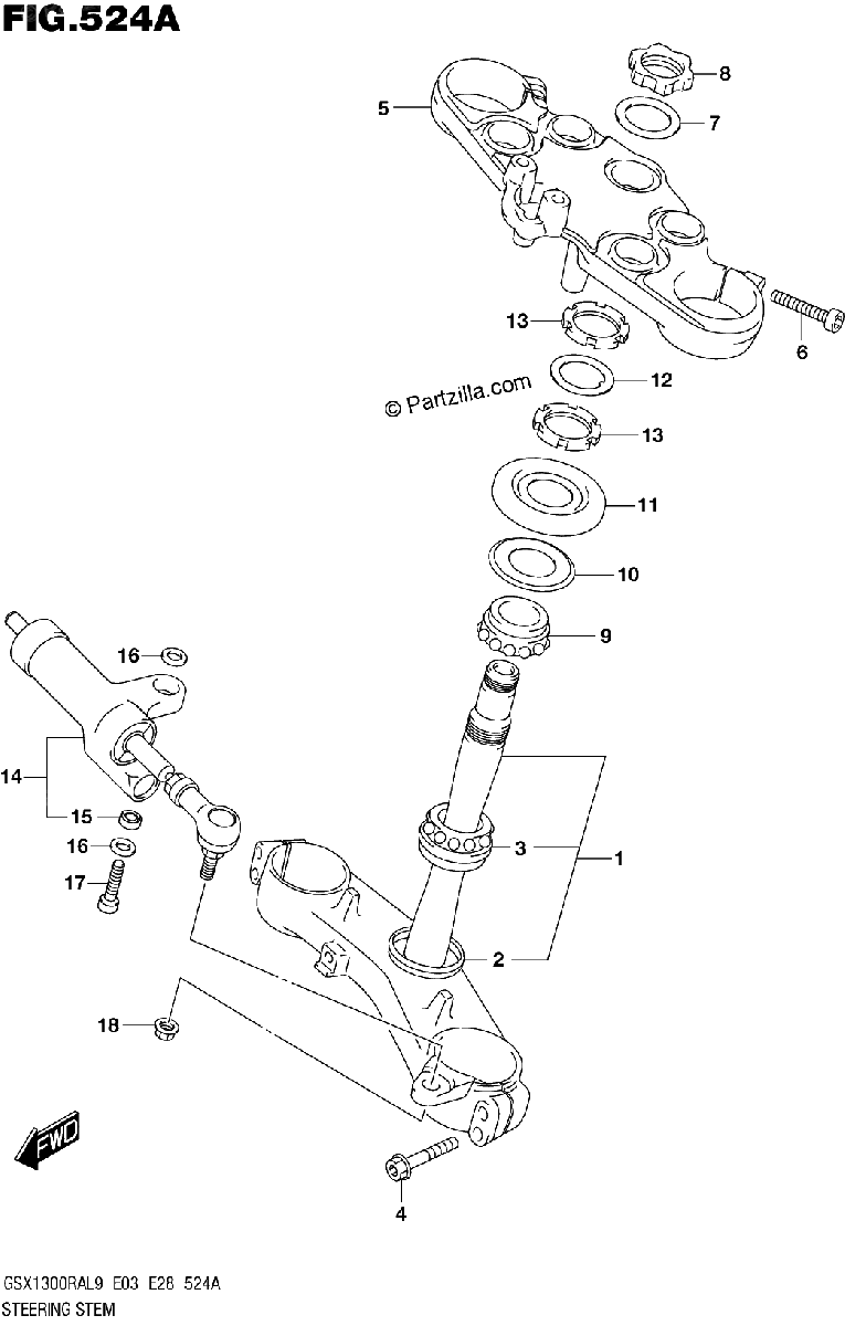 Diagrama de 524A STEERING STEM