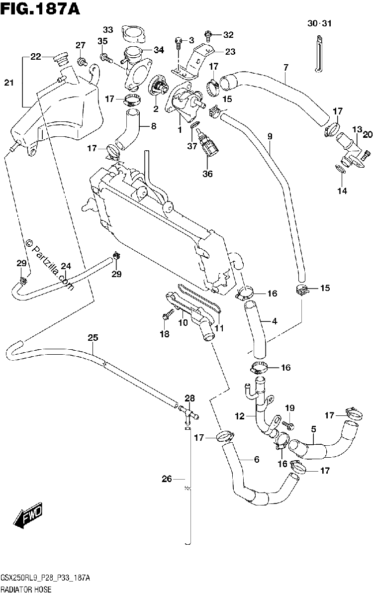 Diagrama de 187A RADIATOR HOSE