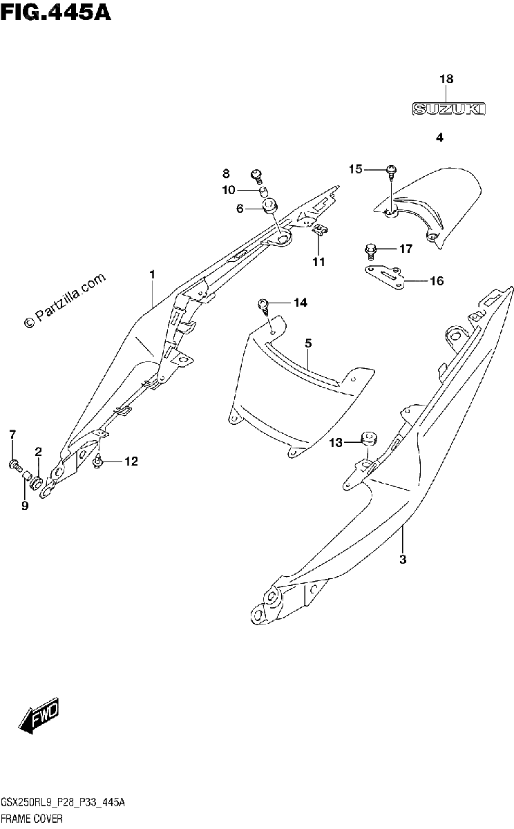 Diagrama de 445A FRAME COVER GSX250RL9 P28 FOR YAY QHW