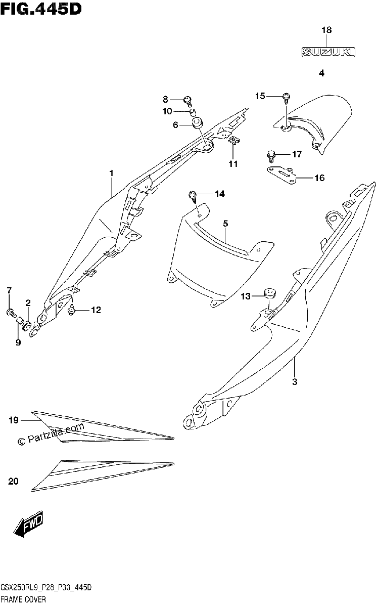 Diagrama de 445D FRAME COVER GSX250RL9 P33 FOR 4CX AY4 BEE
