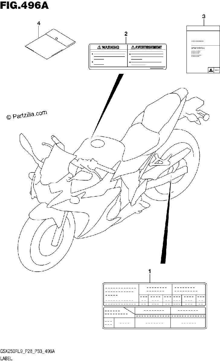 Diagrama de 496A LABEL GSX250RL9 P28