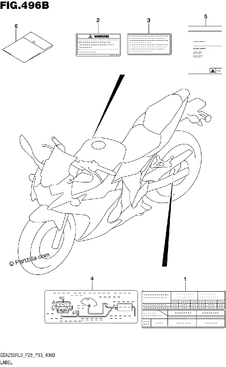 Diagrama de 496B LABEL GSX250RL9 P33
