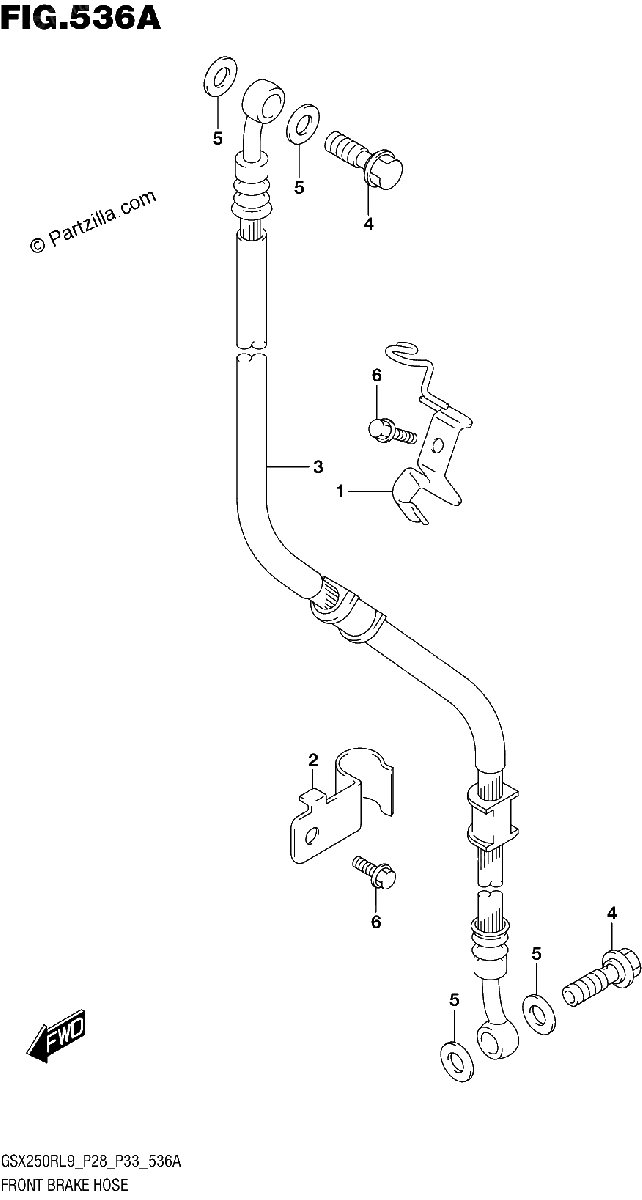 Diagrama de 536A FRONT BRAKE HOSE