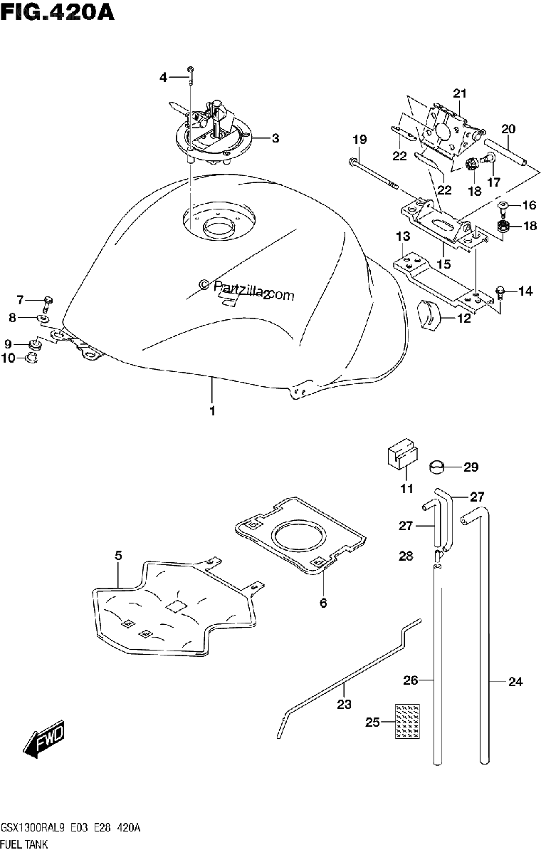 Diagrama de 420A FUEL TANK GSX1300RAL9 E03