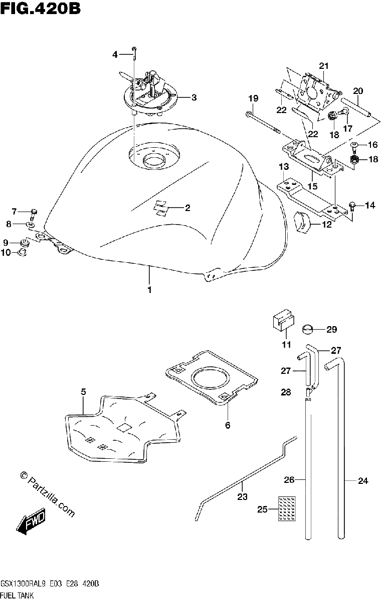 Diagrama de 420B FUEL TANK GSX1300RAL9 E28