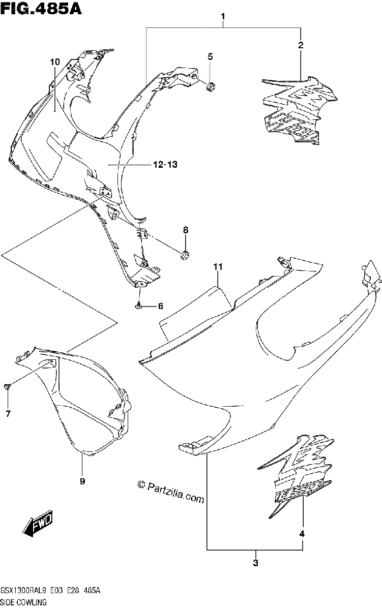 Diagrama de 485A SIDE COWLING