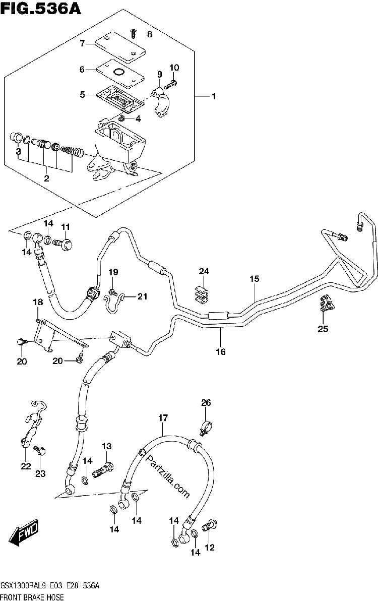 Diagrama de 536A FRONT BRAKE HOSE