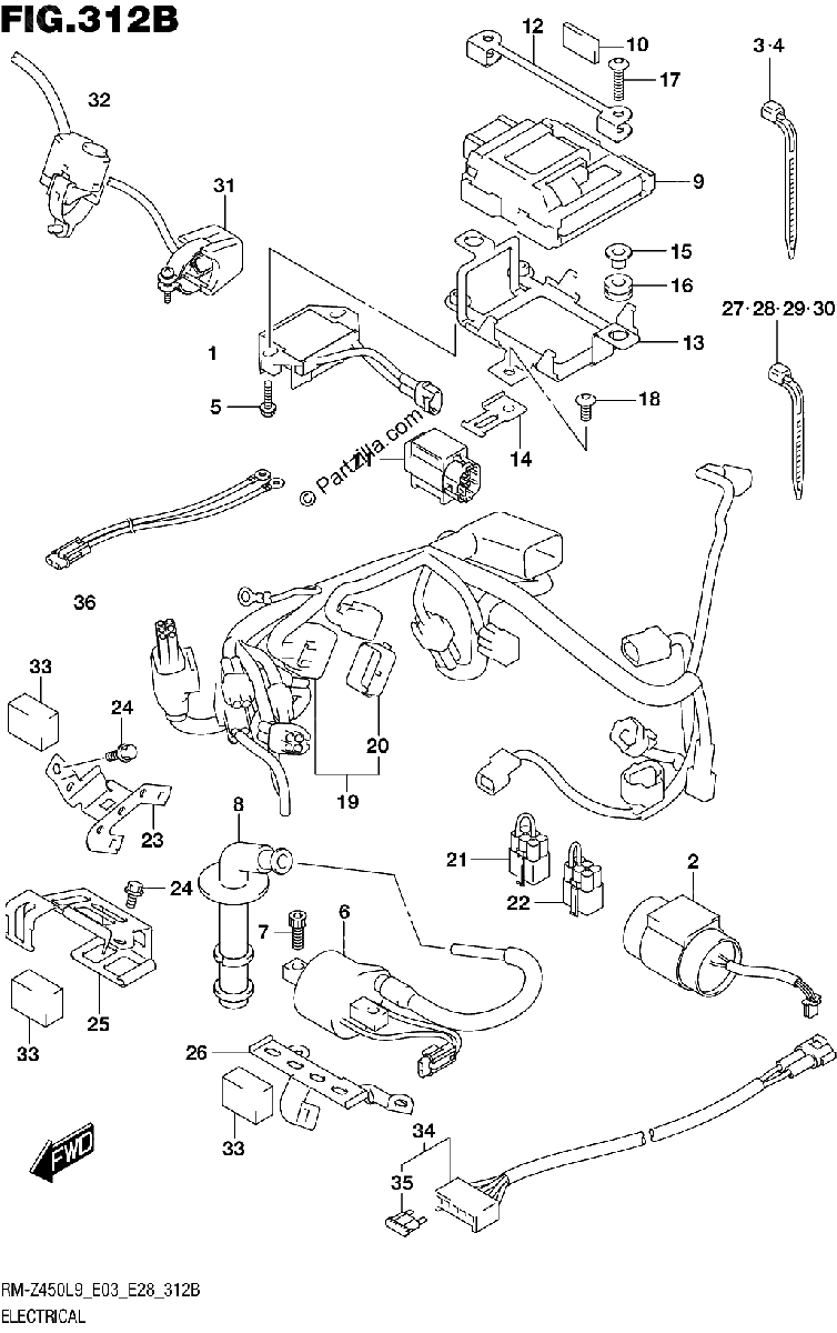 Diagrama de 312B ELECTRICAL RM Z450L9 E28