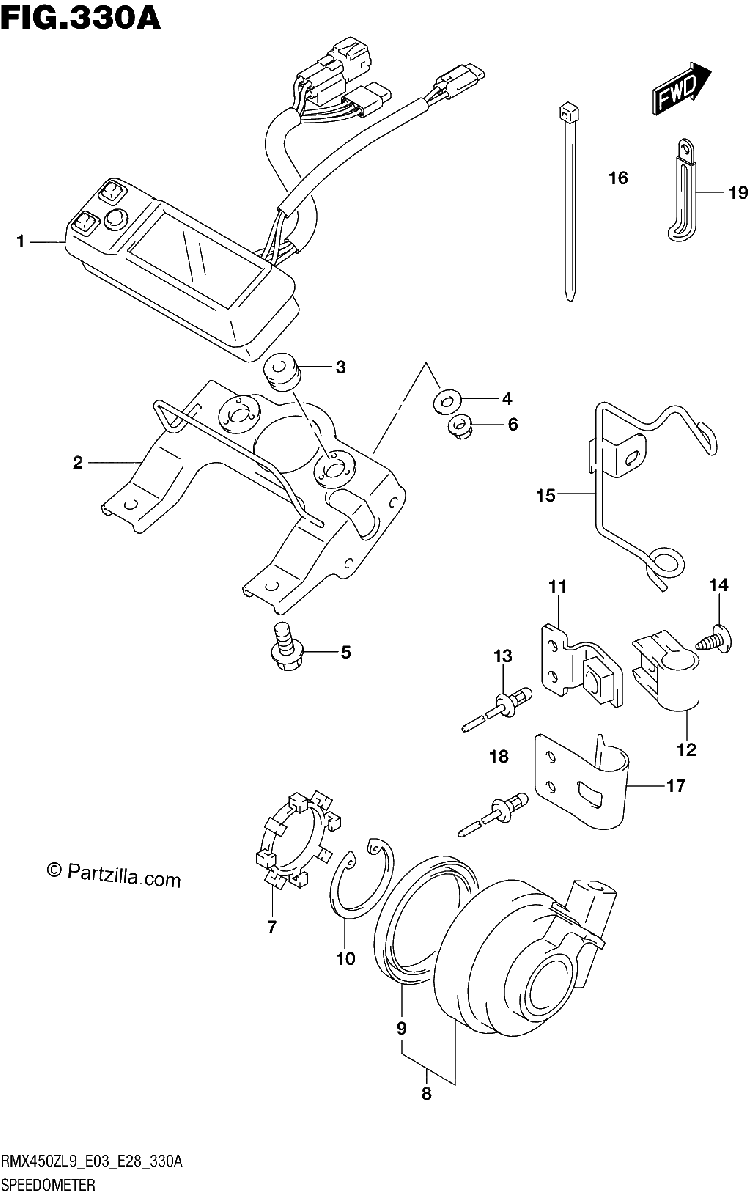 Diagrama de 330A SPEEDOMETER RMX450ZL9 E03