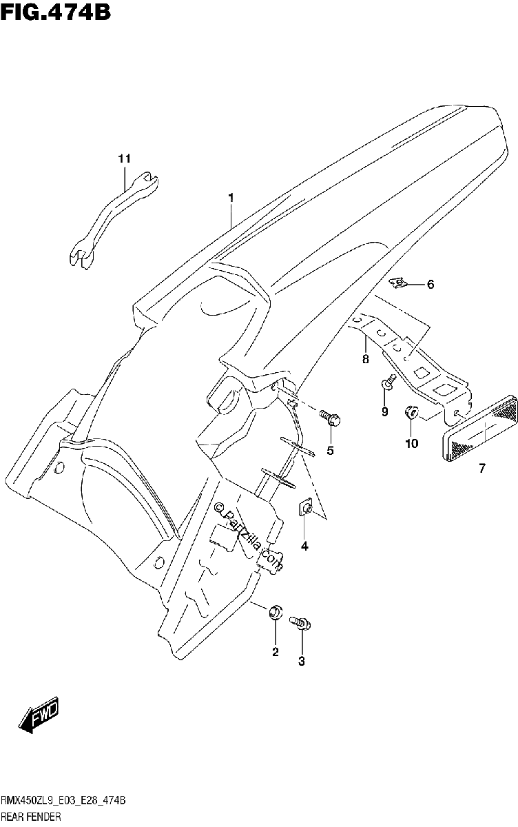 Diagrama de 474B REAR FENDER RMX450ZL9 E28
