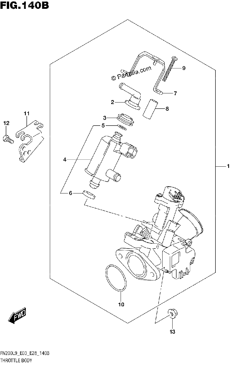 Diagrama de 140B THROTTLE BODY RV200L9 E28
