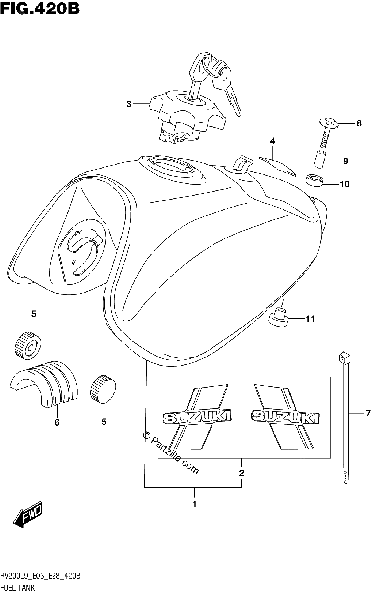 Diagrama de 420B FUEL TANK RV200L9 E28