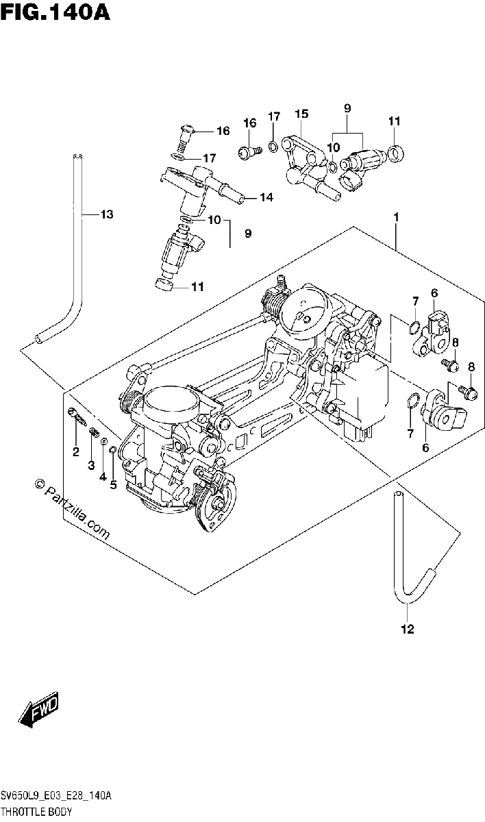 Diagrama de 140A THROTTLE BODY SV650L9 E03