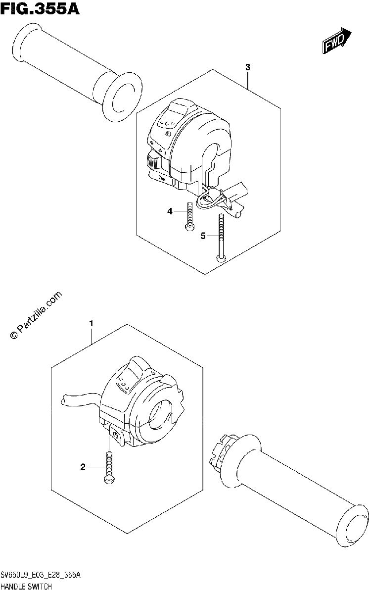 Diagrama de 355A HANDLE SWITCH SV650L9 E03