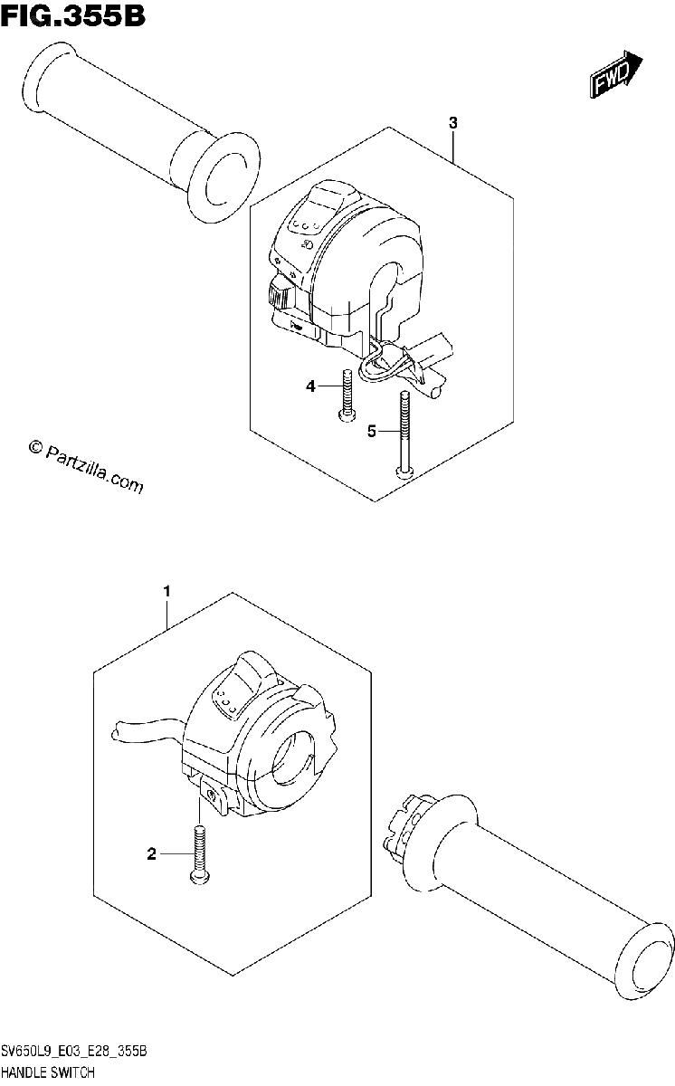Diagrama de 355B HANDLE SWITCH SV650L9 E33