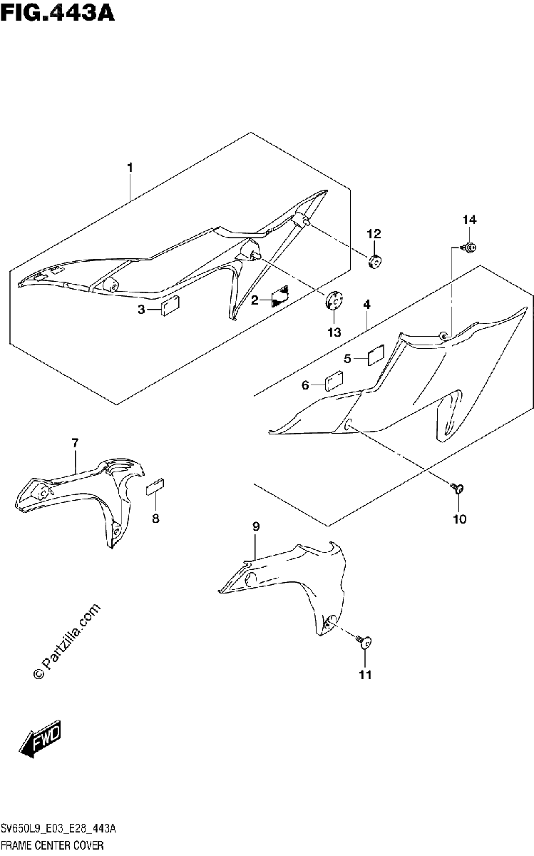 Diagrama de 443A FRAME CENTER COVER SV650L9 E03