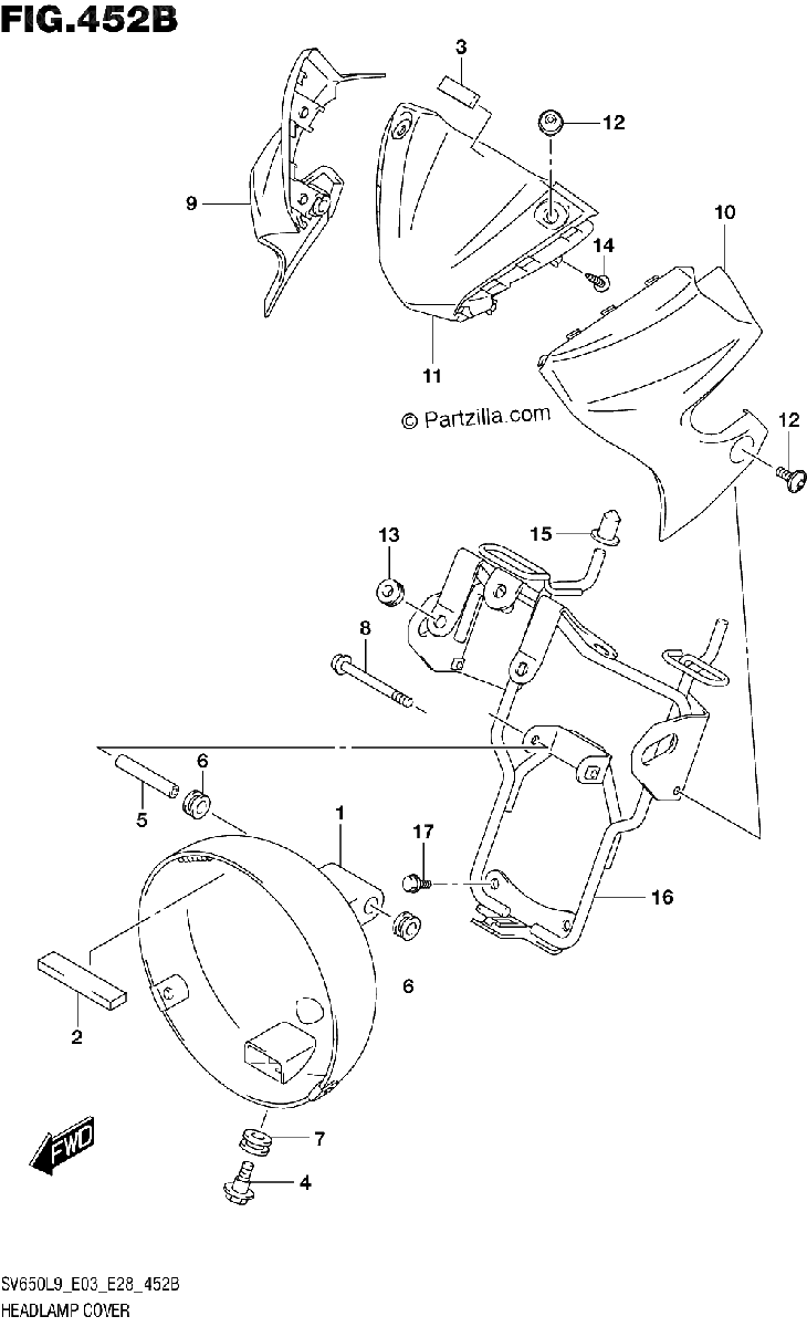 Diagrama de 452B HEADLAMP COVER SV650L9 E33
