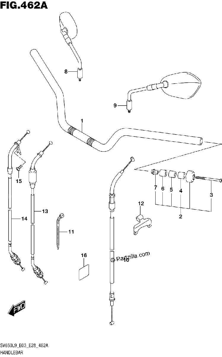 Diagrama de 462A HANDLEBAR SV650L9 E03