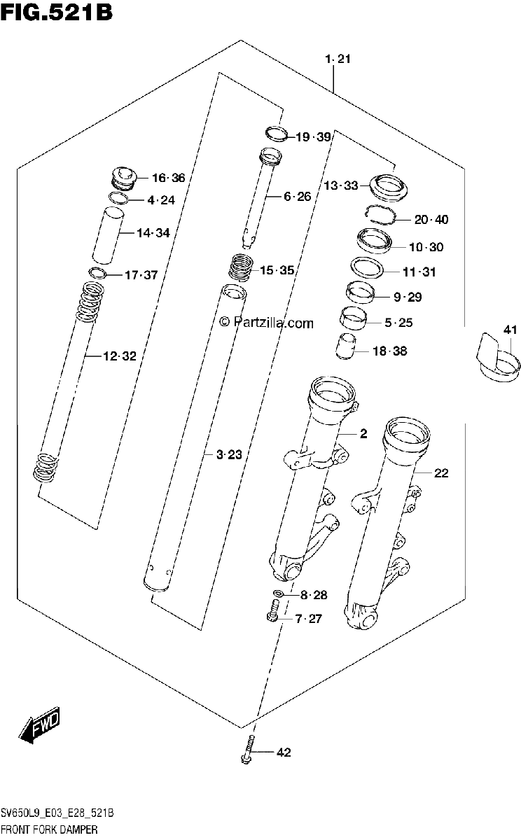 Diagrama de 521B FRONT FORK DAMPER SV650L9 E33