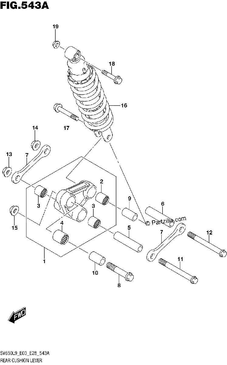 Diagrama de 543A REAR CUSHION LEVER SV650L9 E03