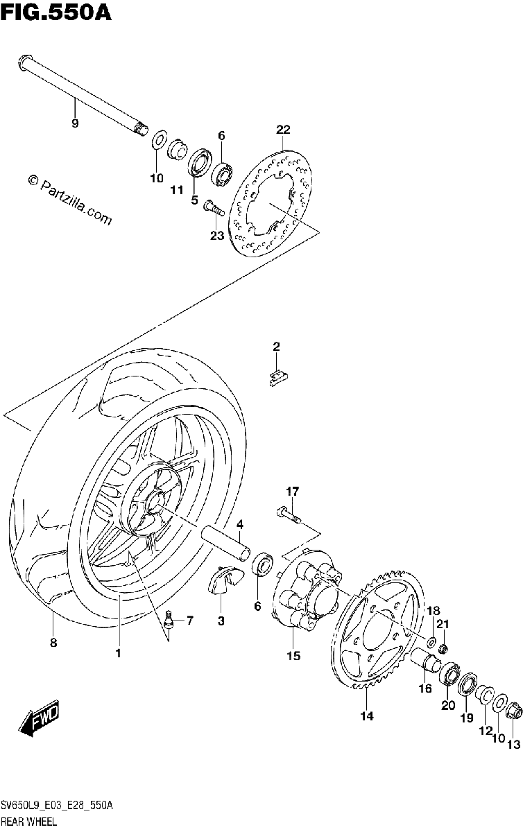 Diagrama de 550A REAR WHEEL SV650L9 E03