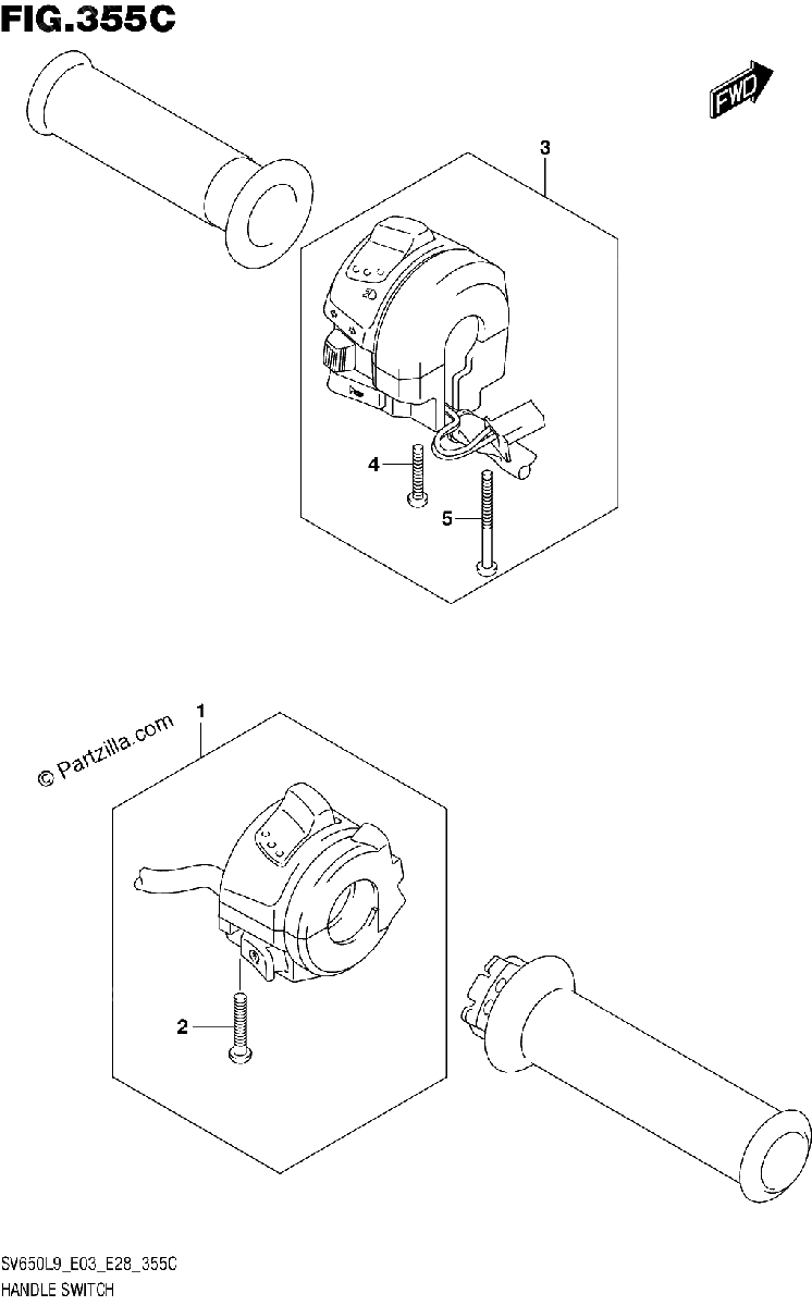 Diagrama de 355C HANDLE SWITCH SV650AL9 E28