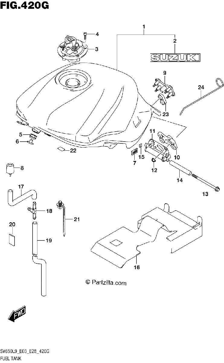 Diagrama de 420G FUEL TANK SV650AL9 E33 FOR YVB QEB