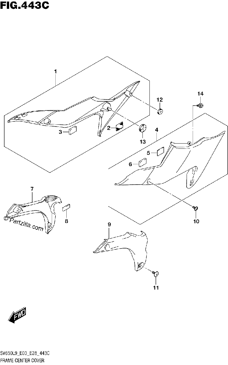 Diagrama de 443C FRAME CENTER COVER SV650AL9 E28