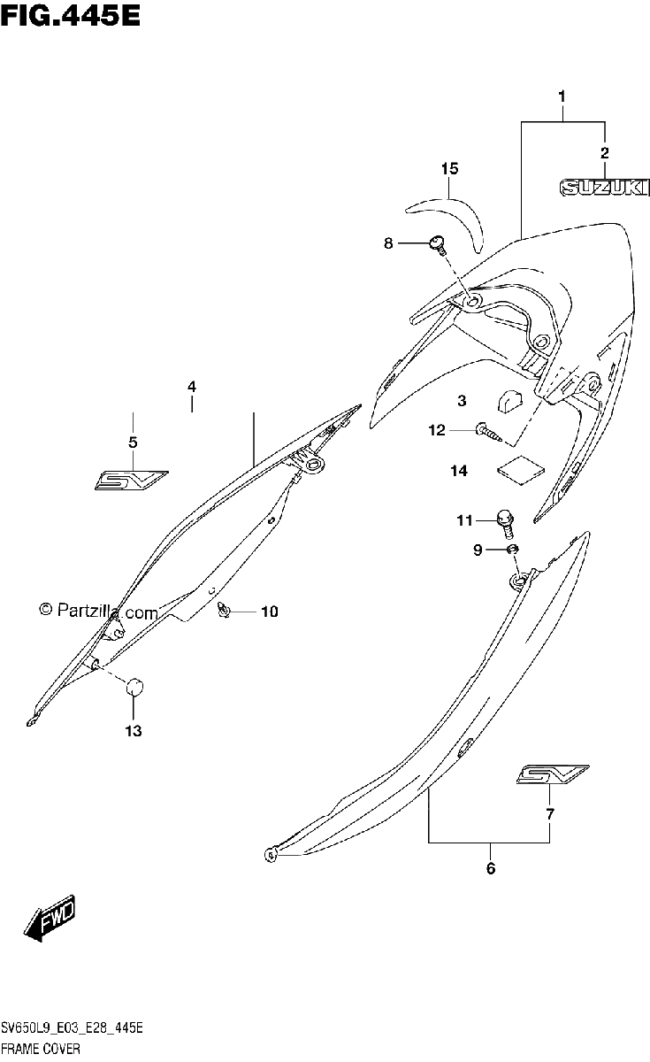 Diagrama de 445E FRAME COVER SV650AL9 E28 FOR YVB QEB