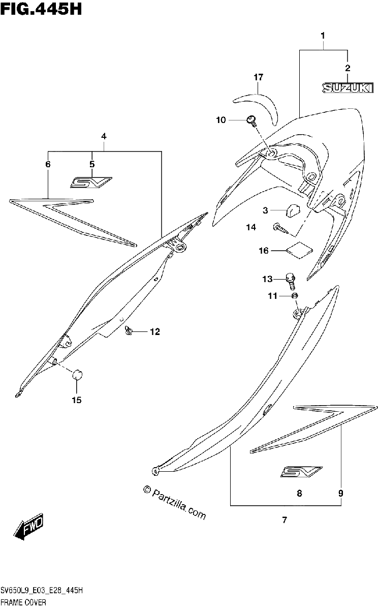 Diagrama de 445H FRAME COVER SV650AL9 E33 FOR AGT